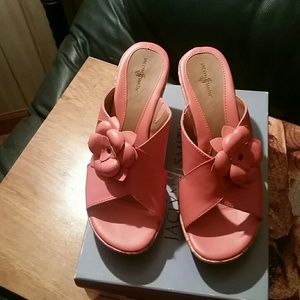 Orange wedge heels